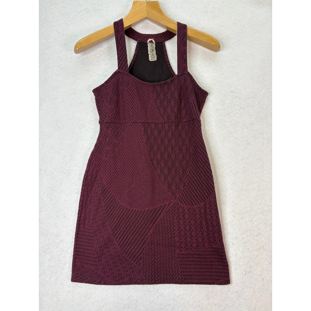 Free People Burgundy Textured Halter Mini Dress Womens Small Boho Jacquard